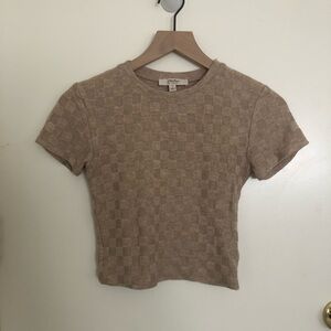 Tan Checkered Cropped Women’s Top